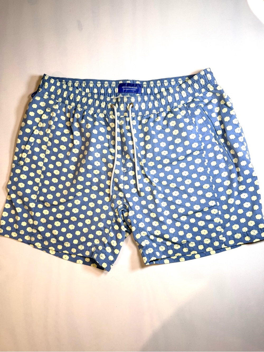 Scotch & Soda Polka Dot Swim Trunks Blue Yellow 5.5" Inseam Men's Small